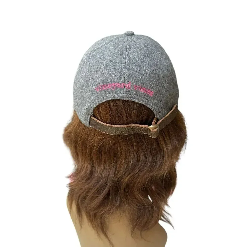 Vineyard Vines Wool Blend Adjustable Strap Back Whale Baseball Cap Gray Hat